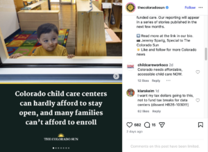 Child Care Works Colorado comments on the Colorado Sun’s Instagram post